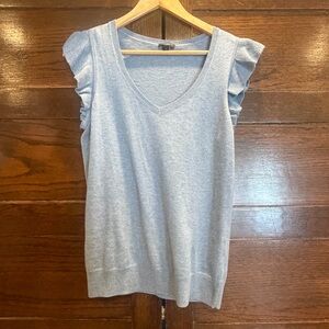 Talbots small wool cotton blend Ruffle Sleeve Tank Top shirt shell lt blue knit